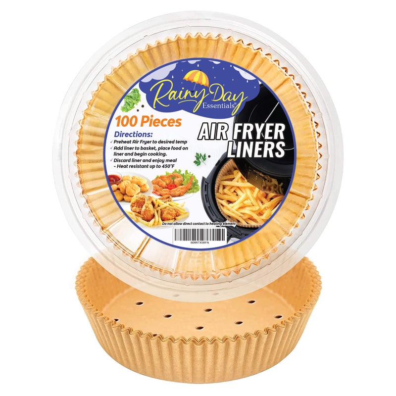 Rainy Day Essentials Air Fryer Liners Perforated with Holes 100 Pieces 63 Inches Round Fits 26QTS Disposable Air Fryer Liner Baking Paper Oil Proof Parchment Paper for Roasting