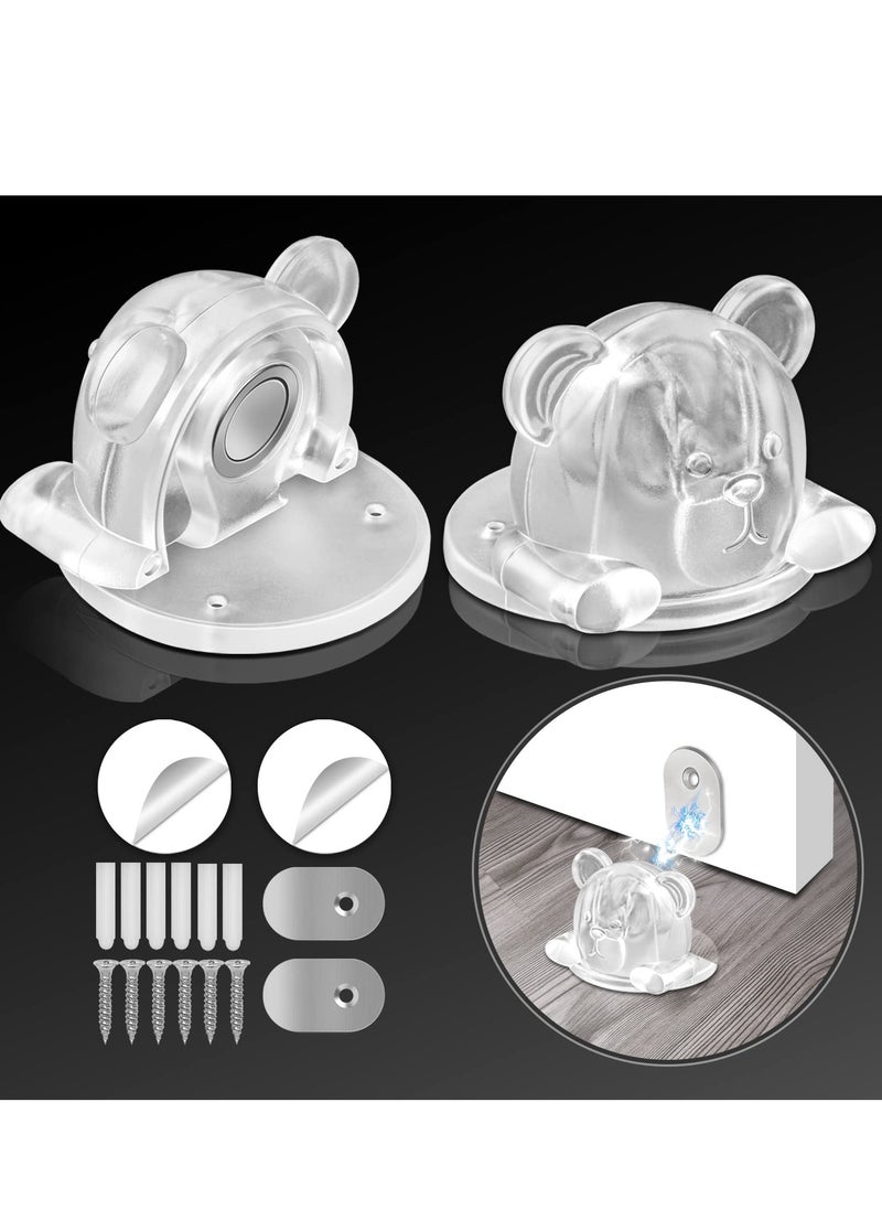 SYOSI Magnetic Door Stopper, Invisible Clear Bear Magentic Floor Door Stop, Keep Door Open, Silent Anti-Collision Stopper, No Drilling for Home Office Bedroom Door Stop (2 Pack)  - Image 1