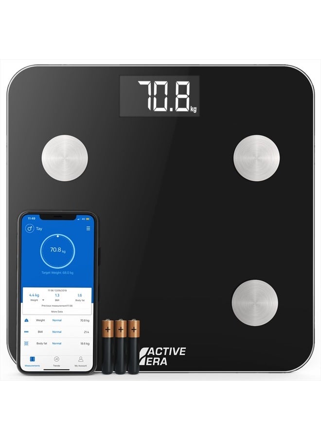 ACTIVE ERA - Digital Bathroom Bluetooth Scales Weight and Body Fat - Fit Track Scale Calculates BMI, Body Fat Percentage, Muscle Mass - Apple Health, Google Fit & Fitbit Compatibility (Black) - Image 1