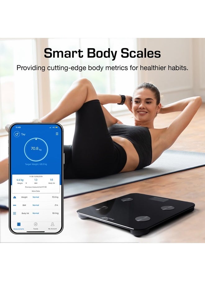 ACTIVE ERA - Digital Bathroom Bluetooth Scales Weight and Body Fat - Fit Track Scale Calculates BMI, Body Fat Percentage, Muscle Mass - Apple Health, Google Fit & Fitbit Compatibility (Black) - Image 1