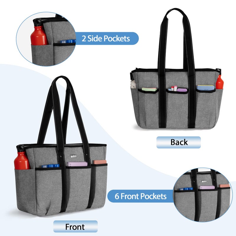 Damero Damero Teacher Tote with Felt Insert Bag, Large Work Bag with 15.6 inch Laptop Compartment, Teacher Utility Tote for Office, Business, Travel, Gray  - Image 4