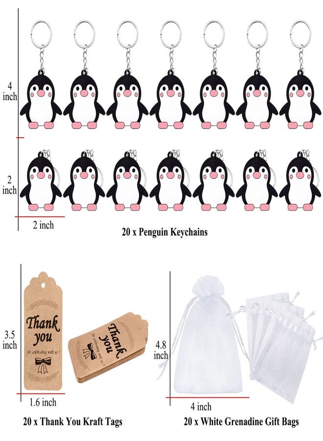 Elecrainbow 60 Pack Penguin Party Favors Include 20 Keychains,20 Thank You Tags and 20 Goodie Bags for Penguin Keychain Return Gift, Women Girls Birthday, Baby Shower, Goodie Bag Fillers - Image 2