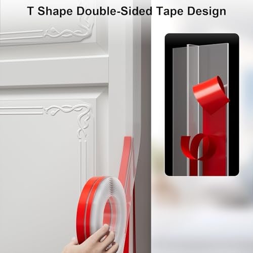 Elvone T-Shaped Door Draft Stopper, 1.97 in x 40 Ft Silicone Seal Strip for Windows Gaps, Weather Stripping Seal Strip Shower Sweep, Clear - Image 3