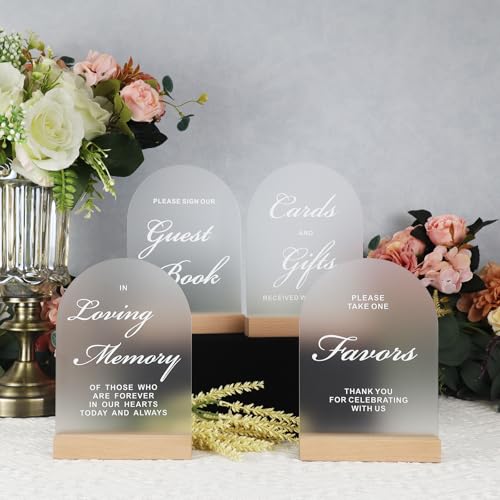 ORGANTEAM 4pc Wedding Sign Set - Acrylic Guest Book Signs with Wood Stand, 5x7" Cards & Rustic Wedding Decor - Image 1