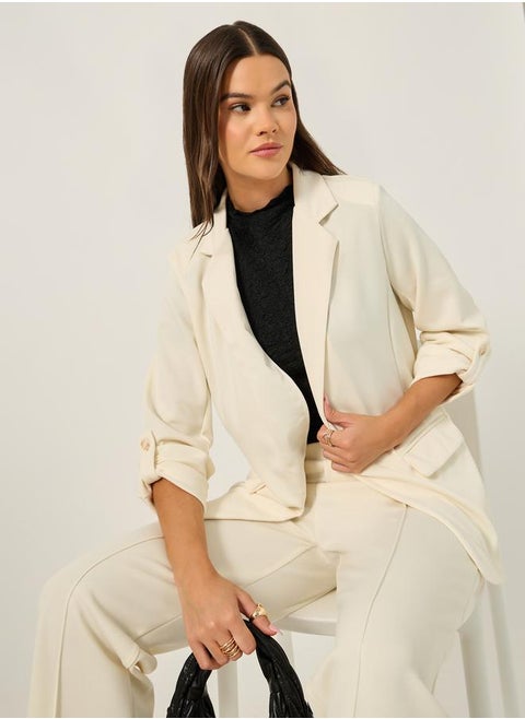 Solid Regular Fit Notch Label Neck Blazer
