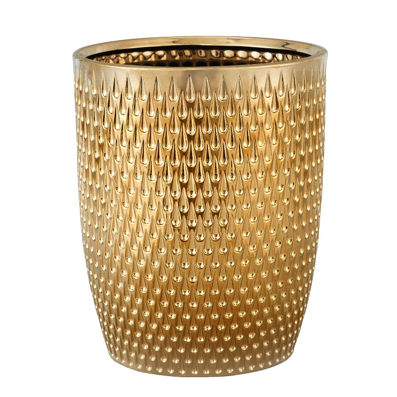 Modern Golden Small Trash Can Wastebasket Garbage Container Bin for Bathrooms Powder Rooms Kitchens Home Offices Durable Ceramics Round