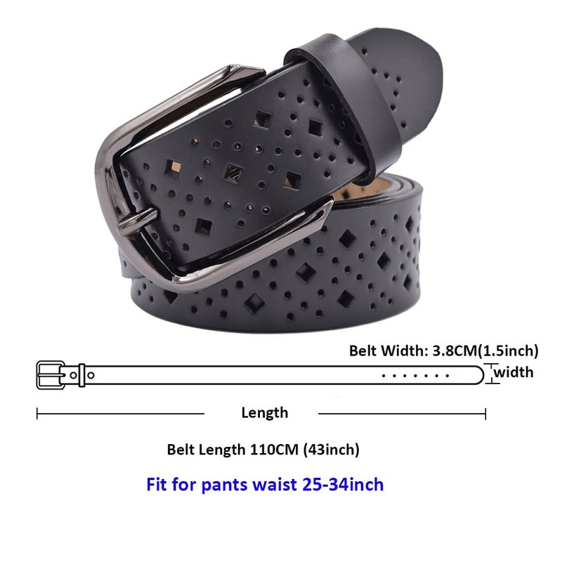 VONSELY Hollow Leather Belts for Women, Soft Leather Womens Belts with Pin Buckle (1.5" Wide Black) - Image 5