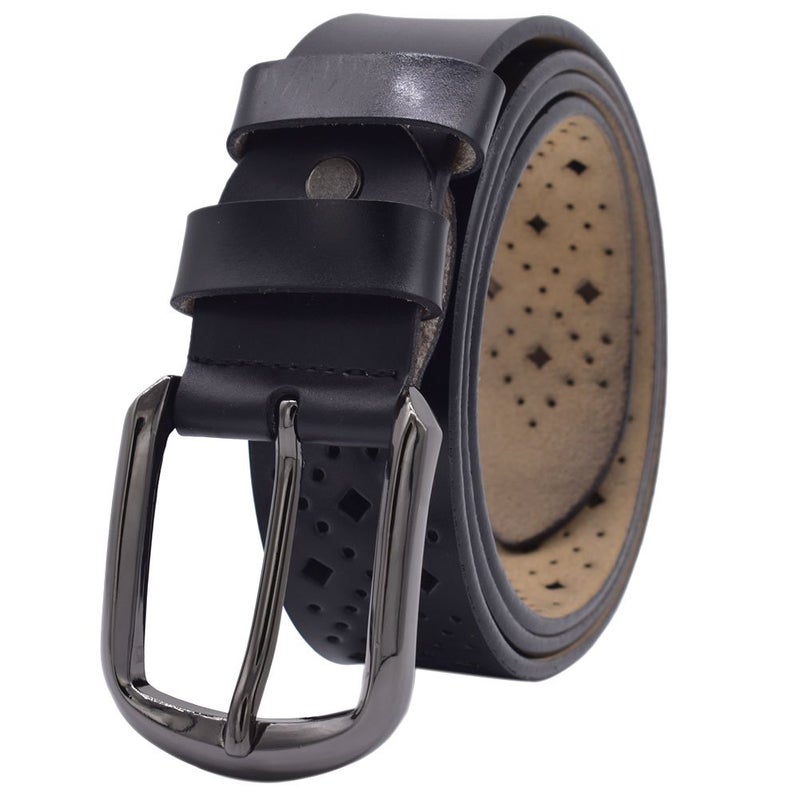 VONSELY Hollow Leather Belts for Women, Soft Leather Womens Belts with Pin Buckle (1.5" Wide Black) - Image 2