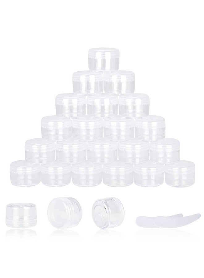 YOMOSPACE 25Pcs 5 Gram Sample Containers, 5Ml Empty Jars With Lids, Small Cosmetic Containers, Mini Sample Jars With 2Pcs Mini Spatulas For Make Up, Oils, Lotion, Powder, Paint, Jewelry, Lip Balms(Clear Lid) - Image 1