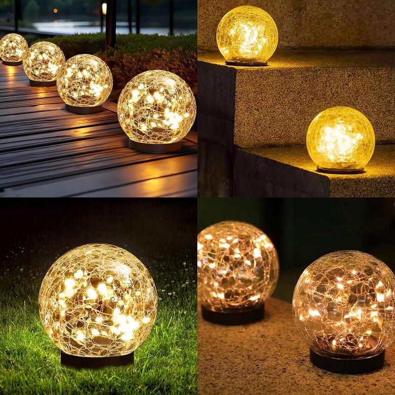 Duomama 2 قطعة من أضواء الكرات الشمسية ذات الزجاج المتشقق، أضواء LED مقاومة للماء للاستخدام الخارجي، إضاءة زخرفية للحديقة والتراس والفناء والعشب - Image 3