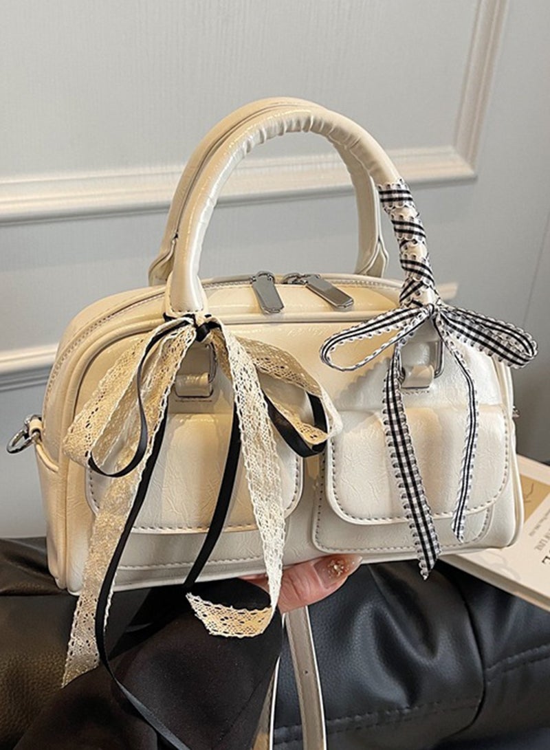 Women's Handbag Fashion Bowling Bag Crossbody Bag Casual Shoulder Bag, Solid PU Boston Bag for Women - Image 1