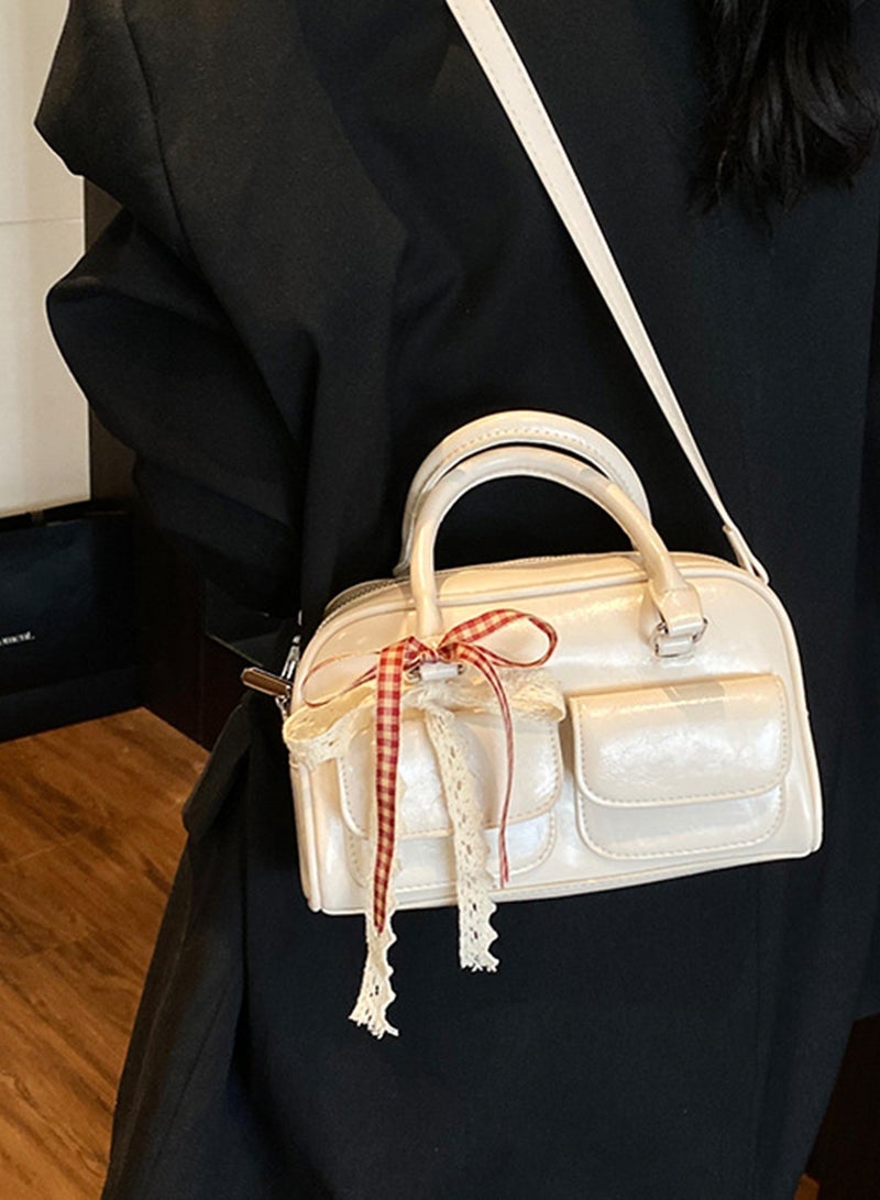 Women's Handbag Fashion Bowling Bag Crossbody Bag Casual Shoulder Bag, Solid PU Boston Bag for Women - Image 3