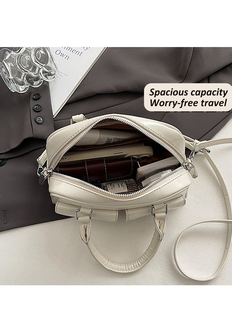 Women's Handbag Fashion Bowling Bag Crossbody Bag Casual Shoulder Bag, Solid PU Boston Bag for Women - Image 4