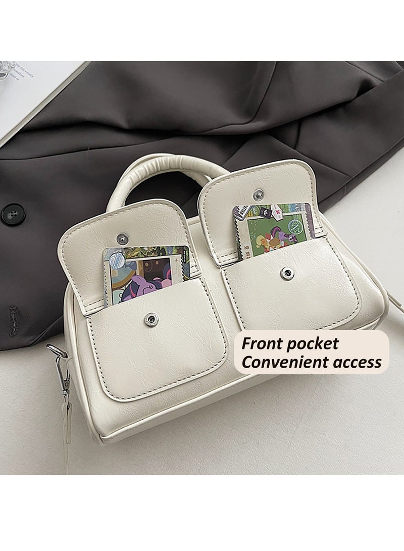 Women's Handbag Fashion Bowling Bag Crossbody Bag Casual Shoulder Bag, Solid PU Boston Bag for Women - Image 5