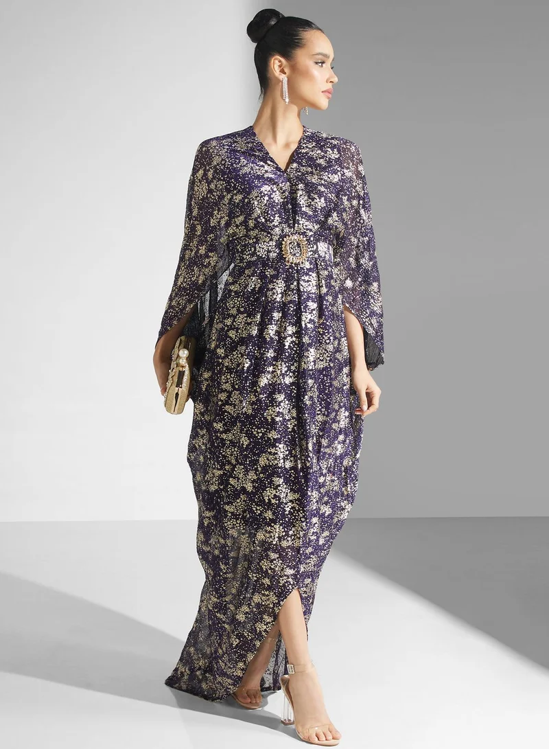 Golden Apple Floral Print Asymmetrical Hem Dress