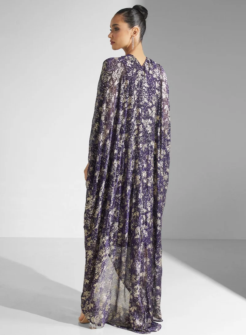 Golden Apple Floral Print Asymmetrical Hem Dress