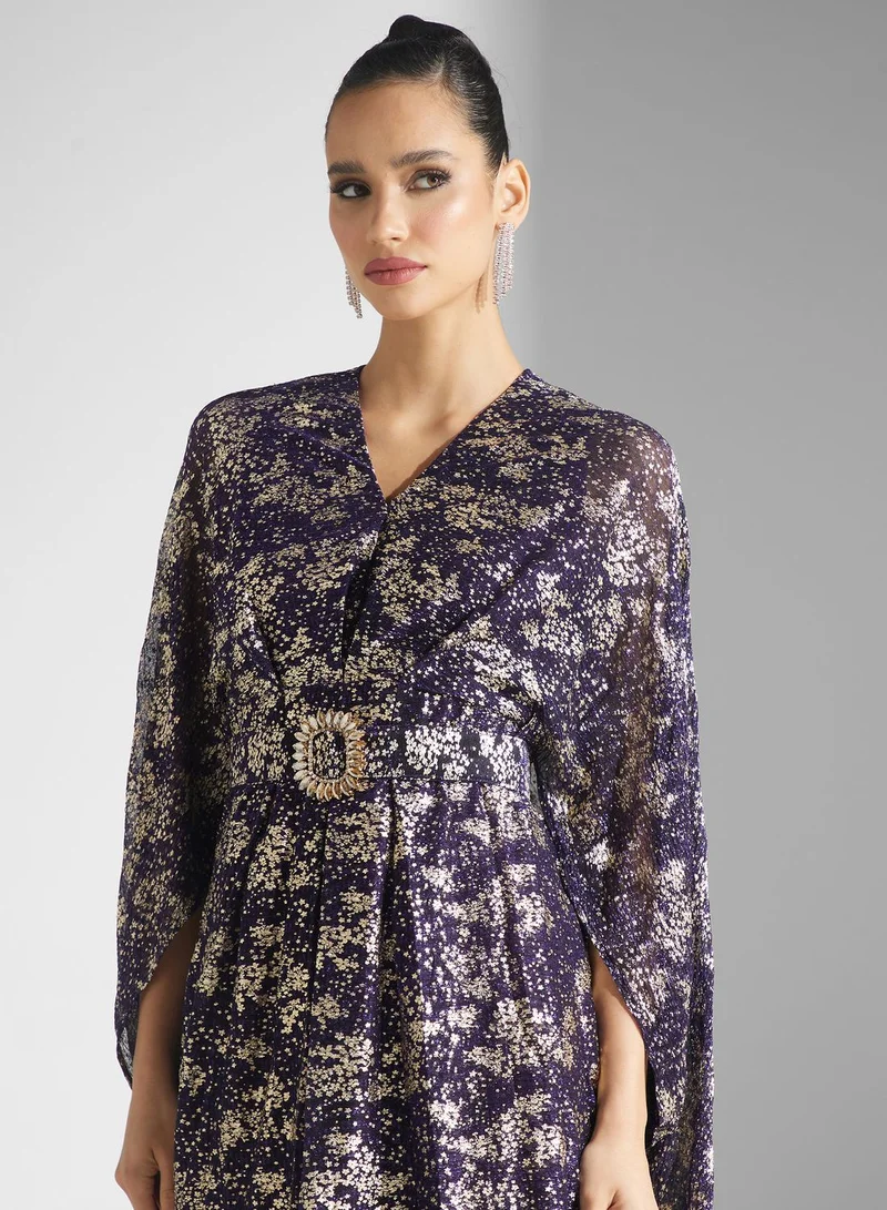 Golden Apple Floral Print Asymmetrical Hem Dress