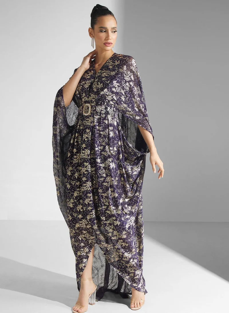 Golden Apple Floral Print Asymmetrical Hem Dress
