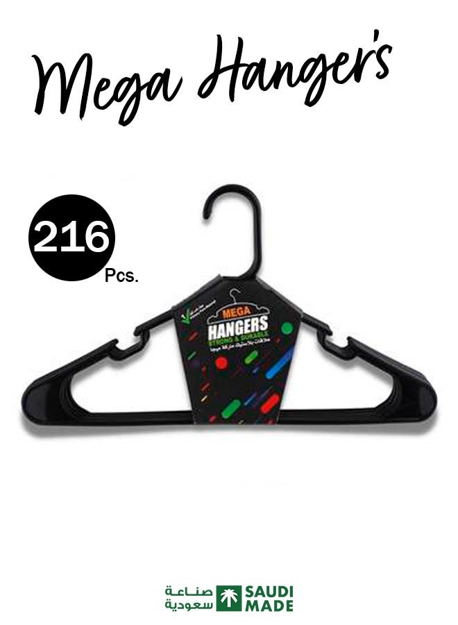 Kanz Aladwaa Luxurious plastic clothing hangers (216 pieces) of the mega type in black color.  - Image 1