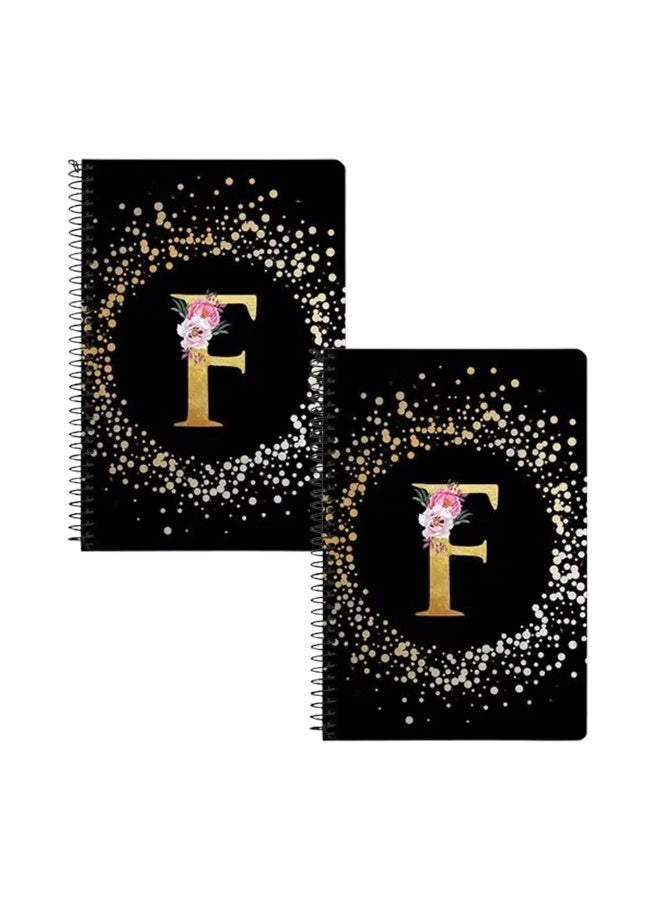 Stylizedd (Pack of 2) A5 Spiral Notebook Memo Notepad Journal - Custom Monogram Initial Letter Floral Pattern Alphabet - F