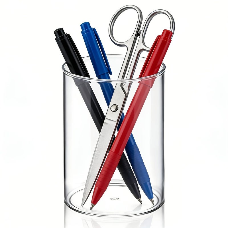 Clear Acrylic Pen Holder 3.35inch Desk Organizer Stationery Storage Cup - Image 1