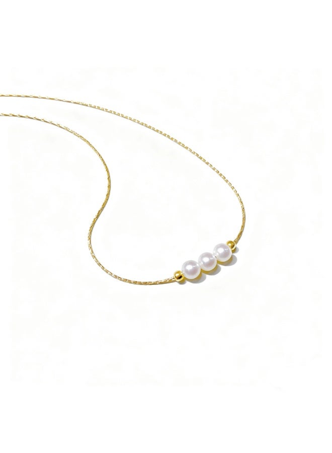 BLUELOTUSSE Real Freshwater Pearl Smile Necklace – 5.5–6mm Handpicked Natural Pearls, Minimal 3 Beads Choker, Mother’s Day Gift for Mom, Elegant Pearl Necklace for Women - Image 1