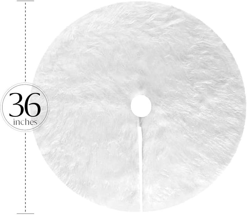 OLYPHAN White Christmas Tree Skirt - Faux Fur Tree Skirt Large Luxury - 48 inches (4ft) / 36 inch (3 ft) / 30 inch Round for Under Xmas Tree Decorations (36 inches (3ft)) - Image 3