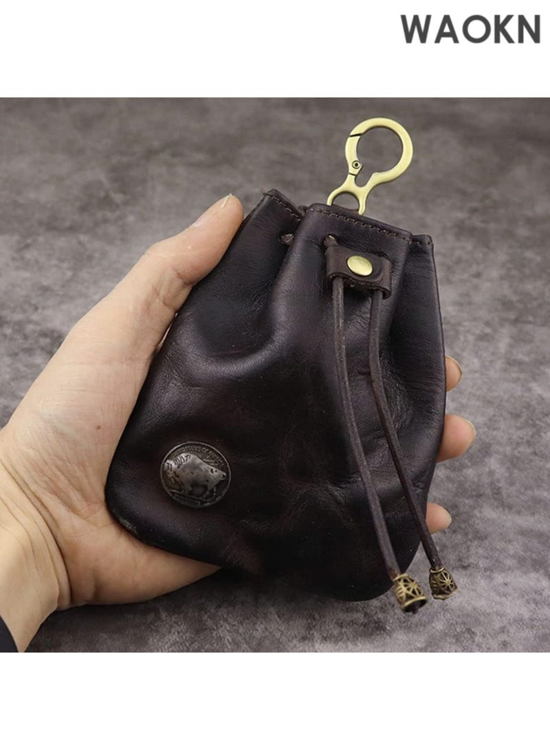 دبليو أيه أو كي أن محفظة نقود من الجلد الأصلي للرجال والنساء - محفظة نقود صغيرة على الطراز القديم مزودة بسلسلة مفاتيح وقفل برباط - محفظة سفر صغيرة للنقود والبطاقات والعملات المعدنية - مشبك نقود صغير (أسود) - Image 3