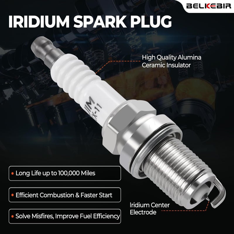 BELKEBIR Set of 4 Ignition Coil Packs & Iridium Spark Plugs Compatible with 2.0L L4 2005-2018 Audi A3 A4 A5 A6 Q3 Q5 TT, 2006-2017 VW CC Eos GTI Golf Jetta Passat Tiguan Replace UF529 & 4464 - Image 5