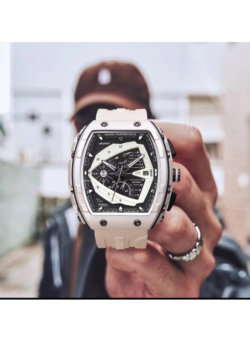 Mark Fairwhale Men's Quartz Luxury Sports Waterproof Resin Strap Tonneau Watch 5690WTBK - Image 2