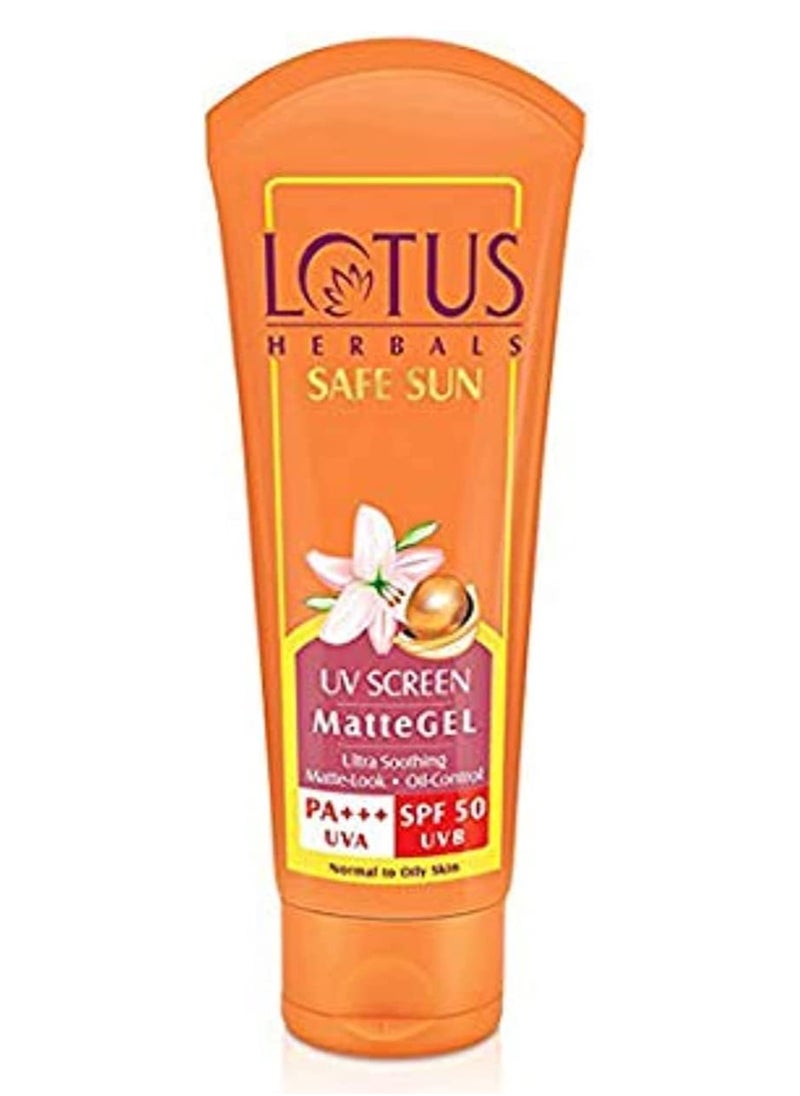 LOTUS HERBALS xLotus Herbals Safe Sun SPF 50 UV Screen Matte Gel, 100 gm  - Image 1