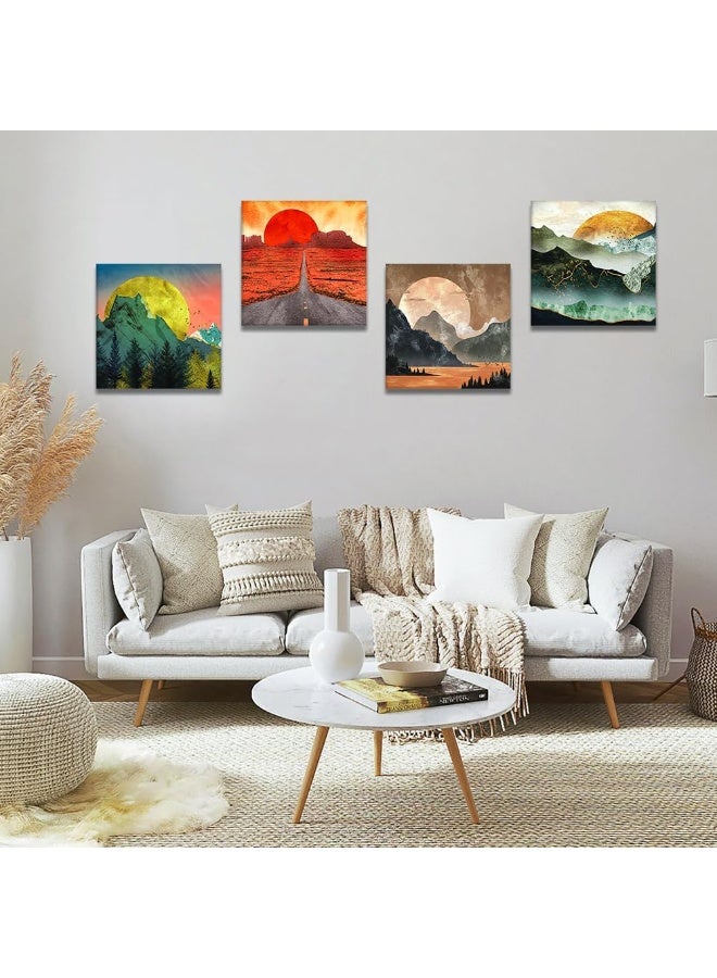 Artscope 4 Pieces Wall Art Canvas Prints - Sunrise Sunset Picture Painting - Modern Wall Artwork Framed for Gifts Bathroom Home Kitchen Office Decor - 30 x 30 CM - Image 2