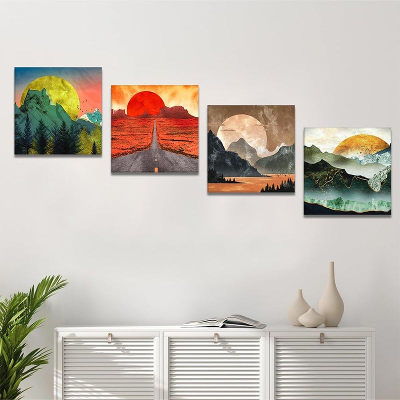 Artscope 4 Pieces Wall Art Canvas Prints - Sunrise Sunset Picture Painting - Modern Wall Artwork Framed for Gifts Bathroom Home Kitchen Office Decor - 30 x 30 CM - Image 3