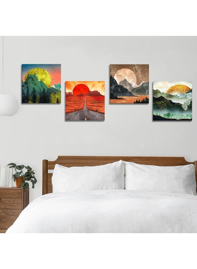 Artscope 4 Pieces Wall Art Canvas Prints - Sunrise Sunset Picture Painting - Modern Wall Artwork Framed for Gifts Bathroom Home Kitchen Office Decor - 30 x 30 CM - Image 5
