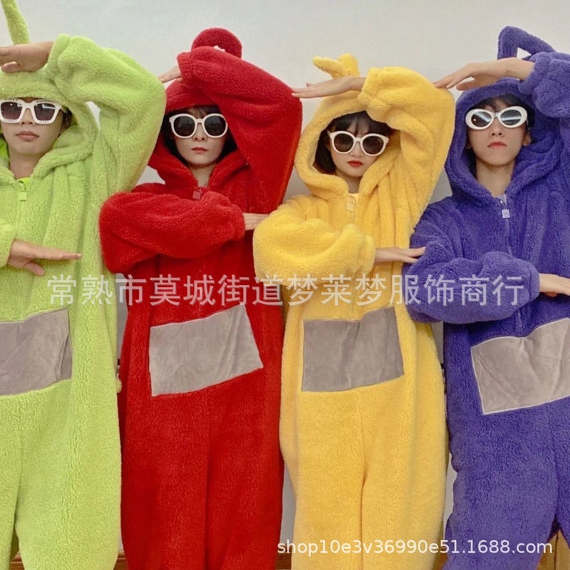 بيجامة واحدة من الرسوم المتحركة لطيف تيليتابيز لخريف وشتاء، دنج دنج لالا شو، مخمل سميك للرجال والنساء، ملابس منزلية - Image 3