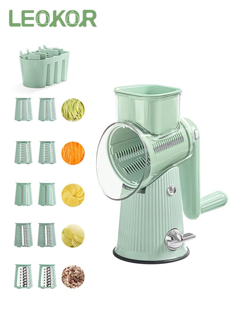 LEOKOR Multifunction Food Chopper Vegetable Slicer with Container Manual Drum Vegetable Cutter  - Image 1