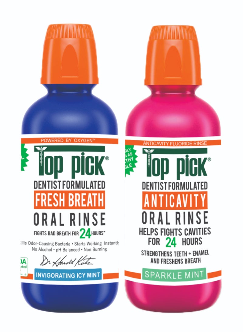 نعناع مثلج منعش بالإضافة إلى نعناع متلألئ 24 ساعة ابتسامة صحية مصنوعة من قبل طبيب الأسنان غسول فم مضاد للتسوس عبوة مكونة من 2