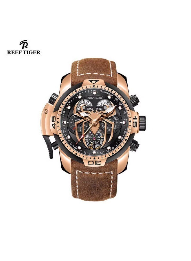 REEF TIGER high-end brand watch, fully automatic mechanical men's watch, fashionable waterproof night light large dial watch - Image 1