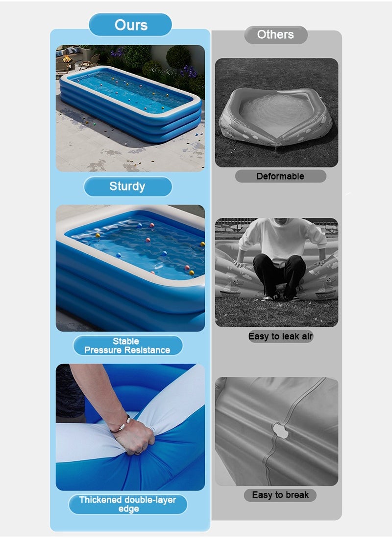 TAPIT 305x183x56cm Large Family Inflatable Swimming Pool, 3-Layer Rectangle Shape Thickened Durable Family Lounge Pool, Indoor Entertainment and Outdoor Activities Party Toys for Adults and Kids, Suitable for 1-8 People  - Image 4