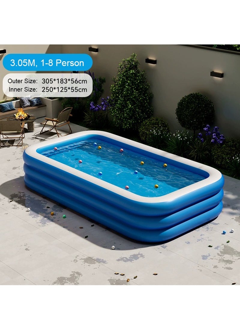 TAPIT 305x183x56cm Large Family Inflatable Swimming Pool, 3-Layer Rectangle Shape Thickened Durable Family Lounge Pool, Indoor Entertainment and Outdoor Activities Party Toys for Adults and Kids, Suitable for 1-8 People  - Image 2