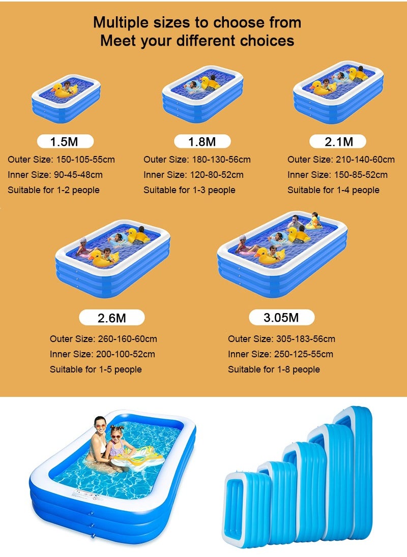 TAPIT 305x183x56cm Large Family Inflatable Swimming Pool, 3-Layer Rectangle Shape Thickened Durable Family Lounge Pool, Indoor Entertainment and Outdoor Activities Party Toys for Adults and Kids, Suitable for 1-8 People  - Image 3