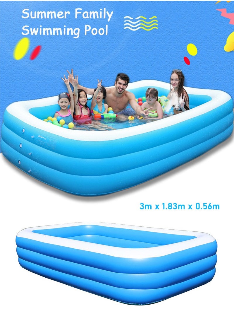 TAPIT 305x183x56cm Large Family Inflatable Swimming Pool, 3-Layer Rectangle Shape Thickened Durable Family Lounge Pool, Indoor Entertainment and Outdoor Activities Party Toys for Adults and Kids, Suitable for 1-8 People  - Image 1