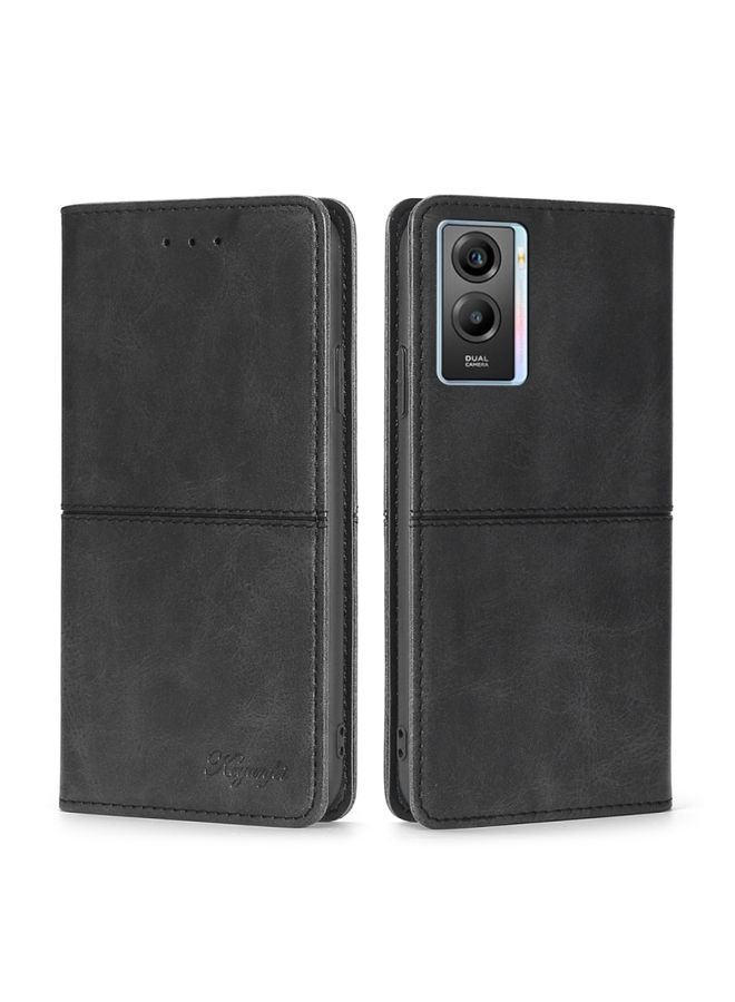 Case Cover For vivo Y55S 5G Cow Texture Magnetic Horizontal Flip Leather Phone Case Black