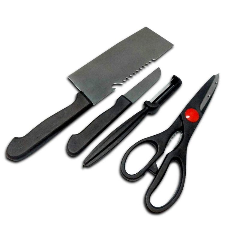 Funeiko Stainless Steel Kitchen Knives Set Butcher Knife Standard Knife Peeler and Kitchen Scissor Pack of 4Multicolor - Image 1