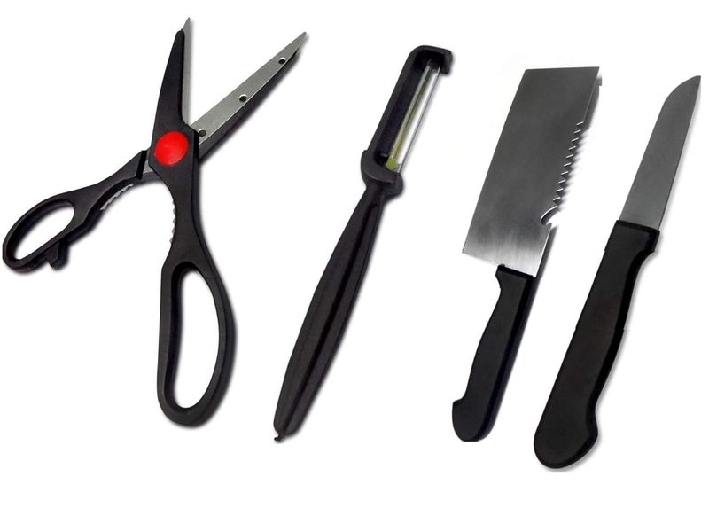 Funeiko Stainless Steel Kitchen Knives Set Butcher Knife Standard Knife Peeler and Kitchen Scissor Pack of 4Multicolor - Image 3