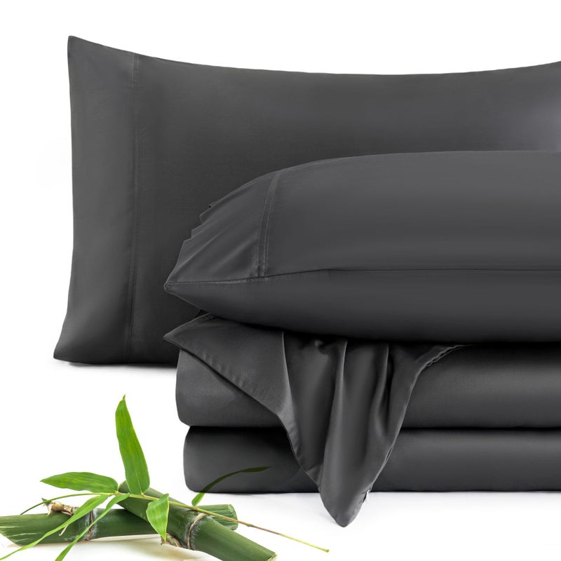 JSD 100% Viscose Derived from Bamboo Sheet Set Queen, Dark Grey Cooling Sheets for Hot Sleepers, Soft Silky Breathable Bed Sheets Extra Deep Pocket - Image 1