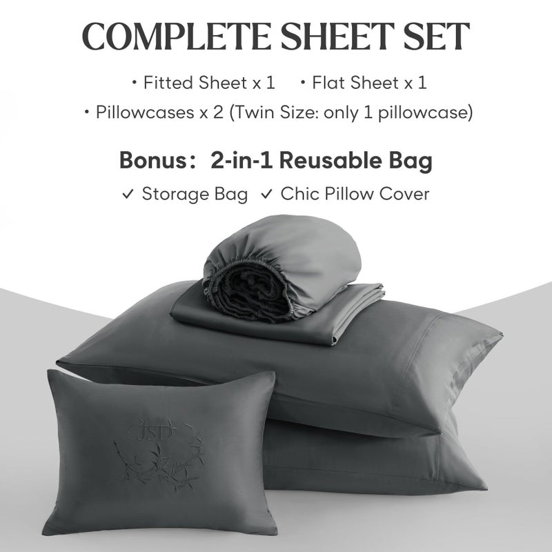 JSD 100% Viscose Derived from Bamboo Sheet Set Queen, Dark Grey Cooling Sheets for Hot Sleepers, Soft Silky Breathable Bed Sheets Extra Deep Pocket - Image 4