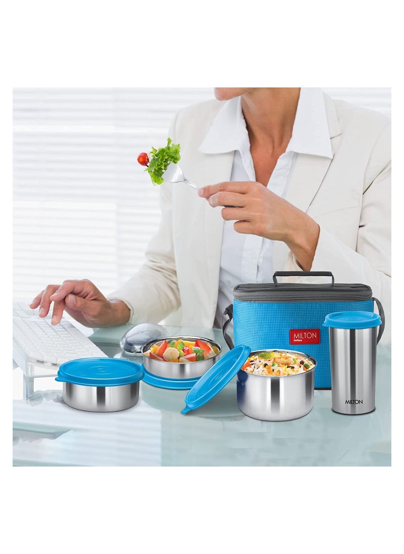 Milton - Milton Delicious Combo Stainless Steel Insulated Tiffin Set Of 4 (3 Container & 1 Tumbler) Blue - Image 1