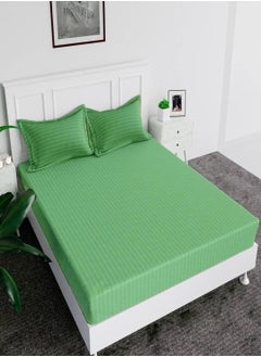 MAXQON Fitted Bed Sheet +2Pcs Pillow Covers, King/Queen/Double/Single Sizes, Color Green  - Image 1