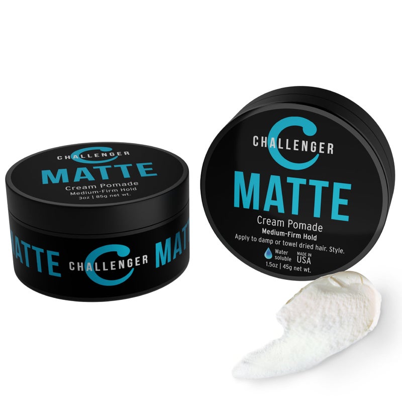 Challenger Mens Matte Cream Pomade Combo  Natural Finish Clean  Subtle Scent Medium Firm Hold WaterBased Hair Styling Paste Wax Fiber Clay Gel AllInOne - Image 1